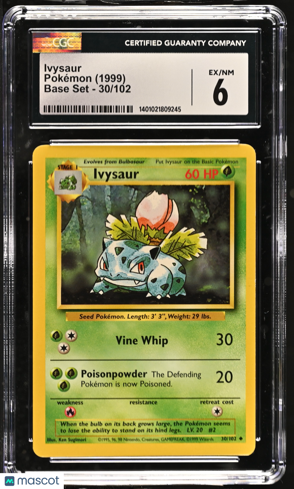 1999 Pokemon TCG—Ivysaur #30/102 Pokemon Base Set—Common Regular 30/102 CGC 6