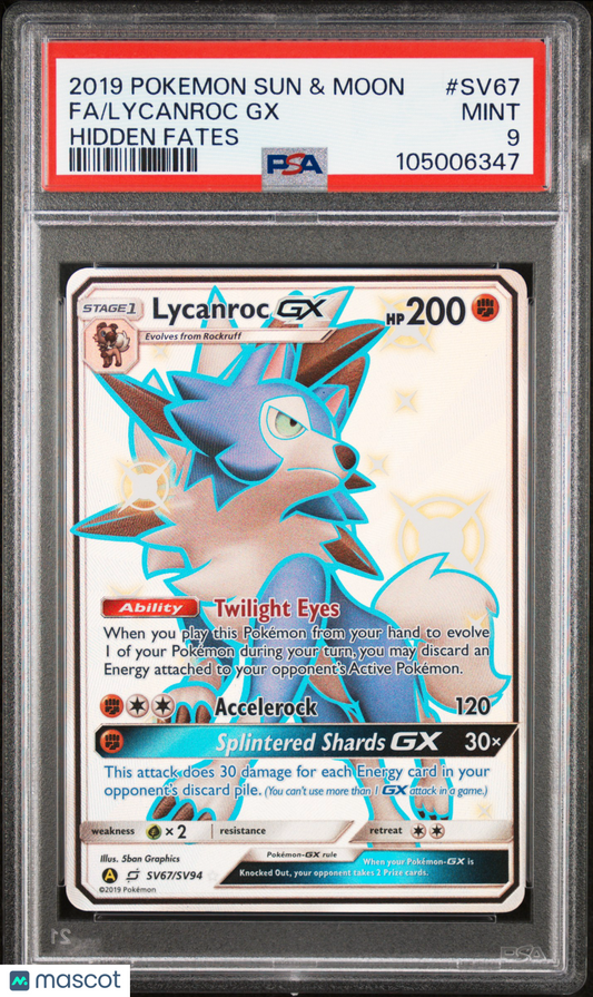 2019 Pokemon TCG Lycanroc GX Hidden Fates #SV67 Mongolian PSA 9