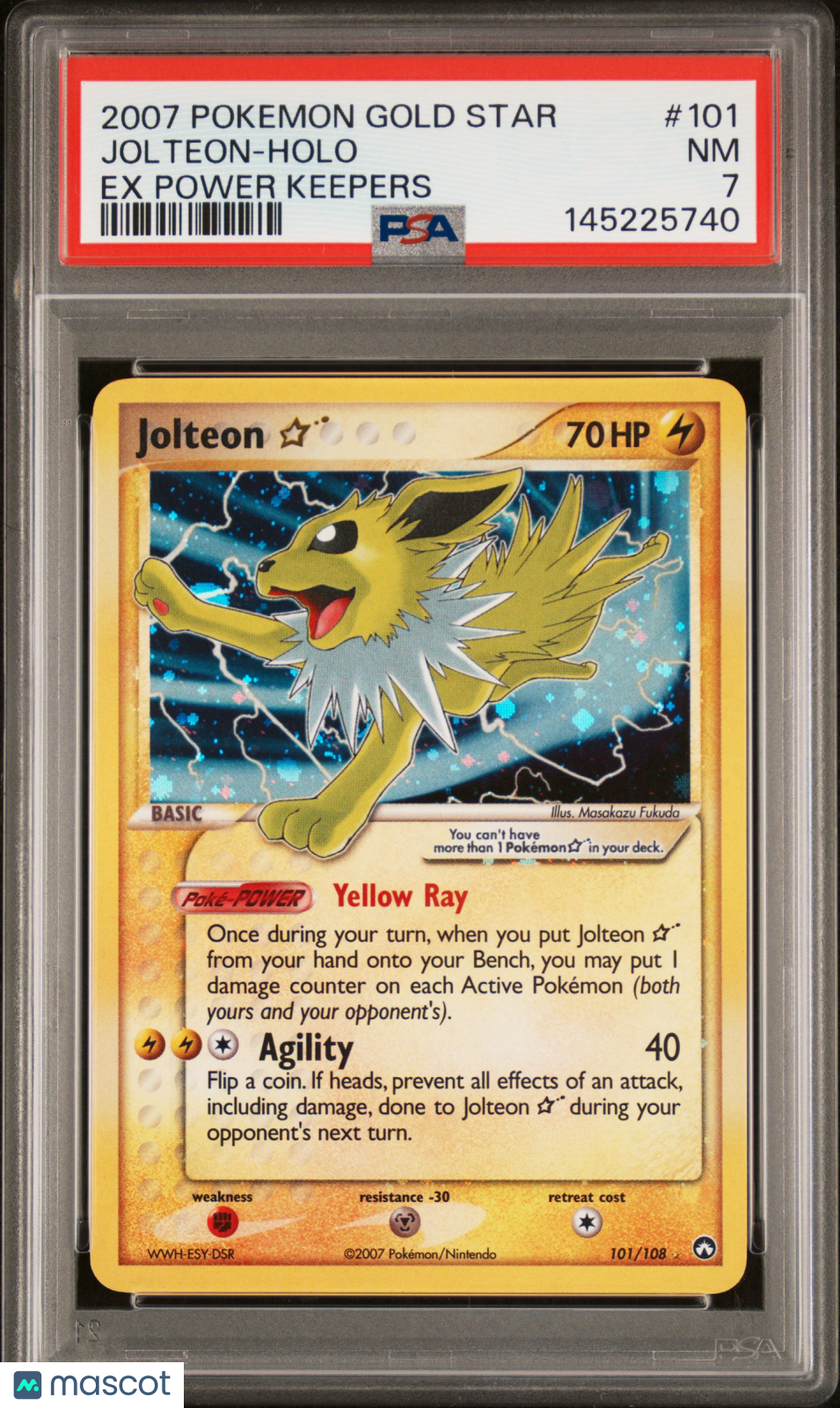 2007 Pokemon—Jolteon #101 EX Power Keepers—Rare Holo PSA 7