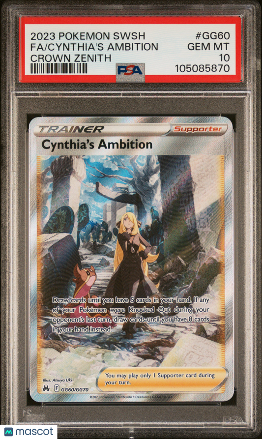 2023 Pokemon Cynthia's Ambition Crown Zenith: Galarian Gallery Rare #GG60 PSA 10