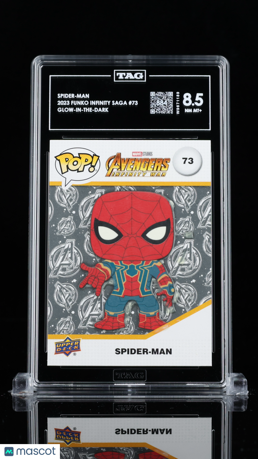 2023 Upper Deck Funko Infinity Saga Marvel—Spider-Man #73 GITD —TAG 8.5