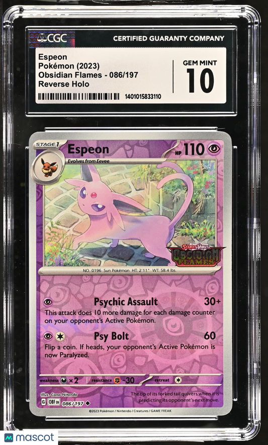 Espeon 2023 Pokémon Obsidian Flames #086/197 CGC 10