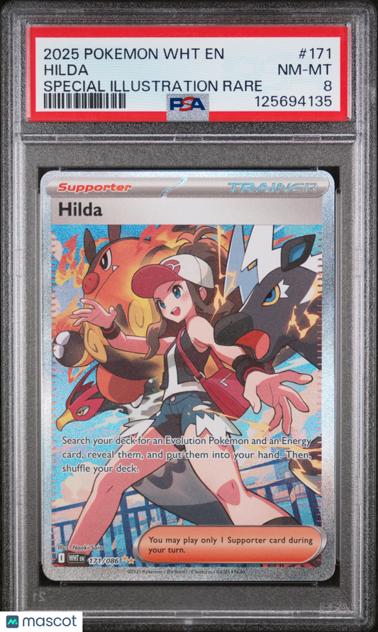 2025 Pokemon Hilda White Flare #171 Special Illustration Rare PSA 8
