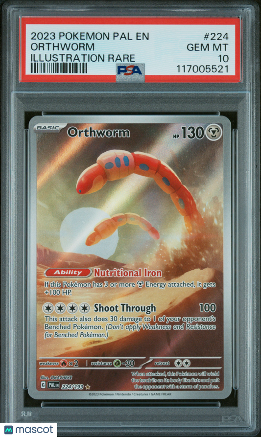 Orthworm 2023 Pokemon Pal EN-Paldea Evolved #224 Illustration Rare PSA 10