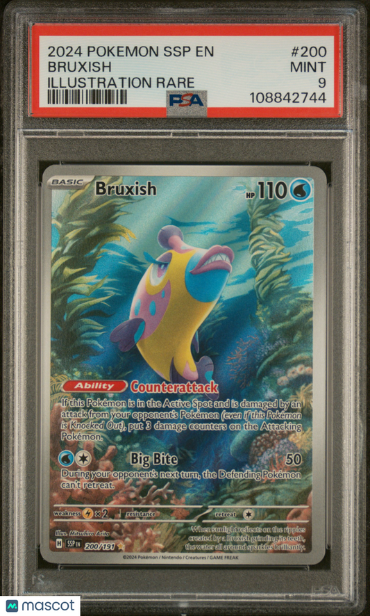 Bruxish 2024 Pokemon SSP EN-Surging Sparks #200 Illustration Rare PSA 9