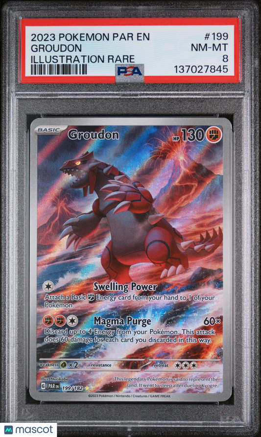 —Groudon #199 2023 Pokemon Par EN-Paradox Rift—Illustration Rare Holo PSA 8