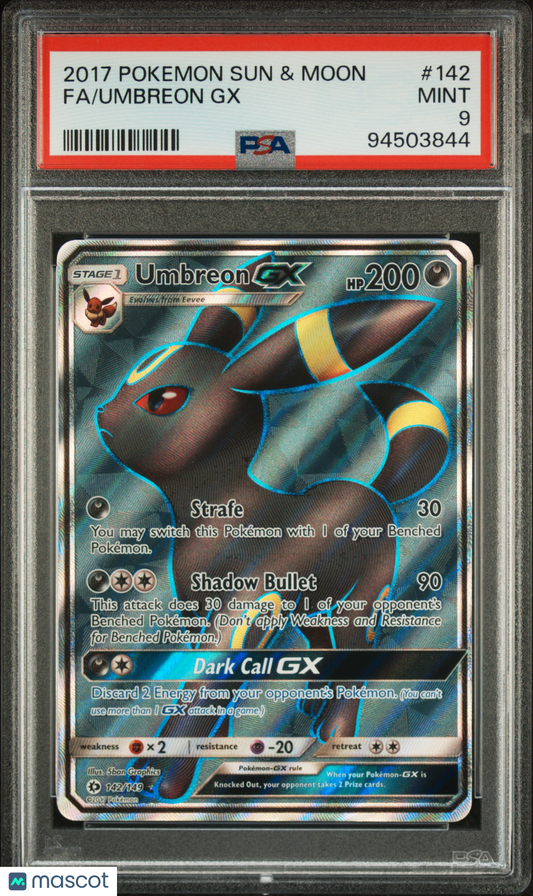 2017 Pokemon Umbreon GX Sun & Moon #142/149 FA PSA 9