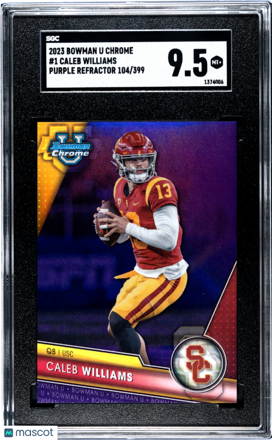 2023 Bowman University Chrome Football Caleb Williams Purple #1 SGC 9.5
