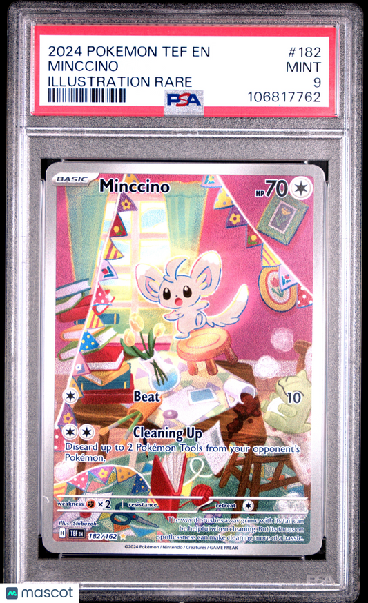 Pokemon TCG Minccino 2024 Pokemon Tef EN-Temporal Forces #182 Illustration Rare PSA 9