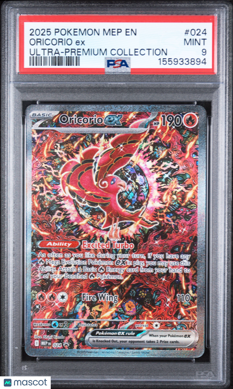 2025 Pokemon—Oricorio ex #024 Mega Evolution Promo—Black Star Promo Holo PSA 9