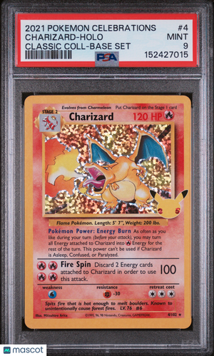 2021 Pokemon—Charizard #4 Celebrations Classic Collection— Holo PSA 9