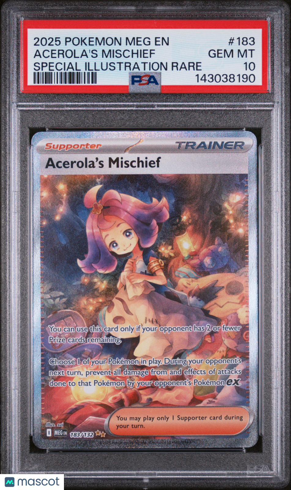 2025 Pokemon—Acerola's Mischief #183 Mega Evolution—SIR Holo PSA 10