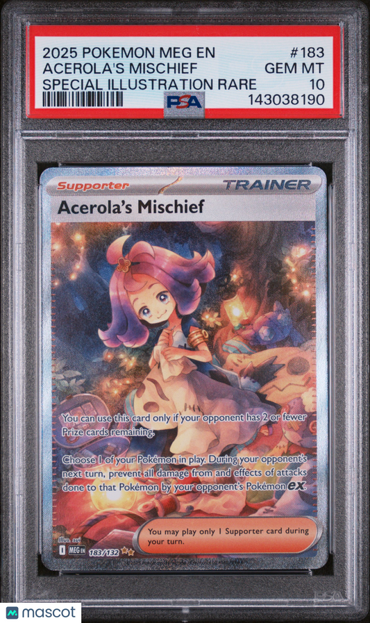 2025 Pokemon—Acerola's Mischief #183 Mega Evolution—SIR Holo PSA 10