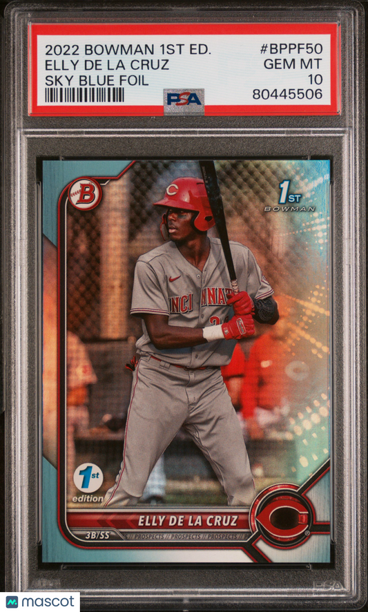 2022 Bowman 1ST Edition Baseball Elly De La Cruz Sky Blue Foil #BPPF50 PSA 10