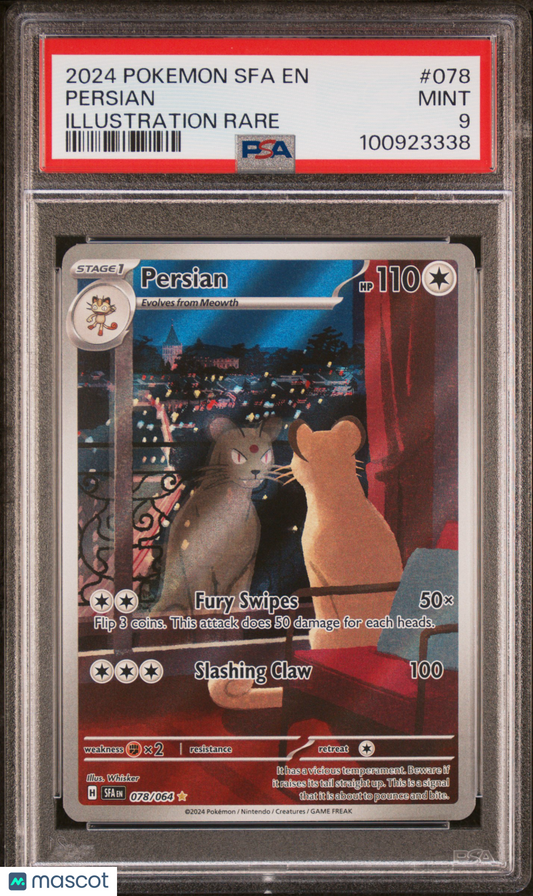 2024 Pokemon—Persian #078 Shrouded Fable—Illustration Rare Holo PSA 9