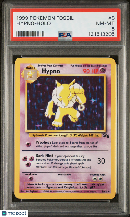 —Hypno #8 1999 Pokemon Fossil— Holo PSA 8