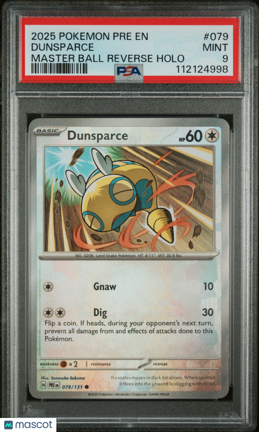 2025 Pokemon TCG Dunsparce Prismatic Evolutions #079 Master Ball PSA 9