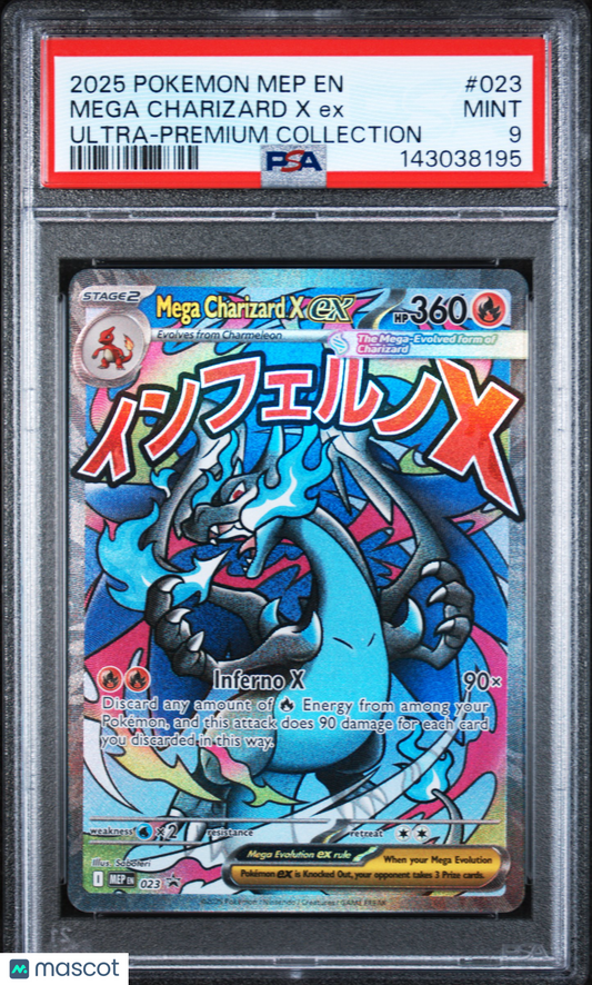 2025 Pokemon—Mega Charizard X EX #023 Mega Evolution—Black Star Promo Holo PSA 9