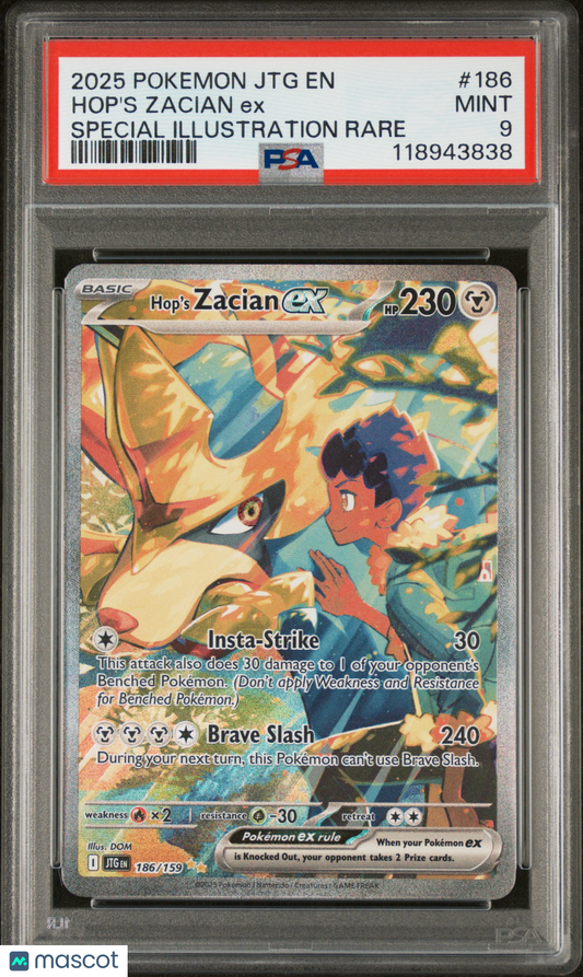 2025 Pokemon Hop's Zacian EX Journey Together #186 SIR PSA 9