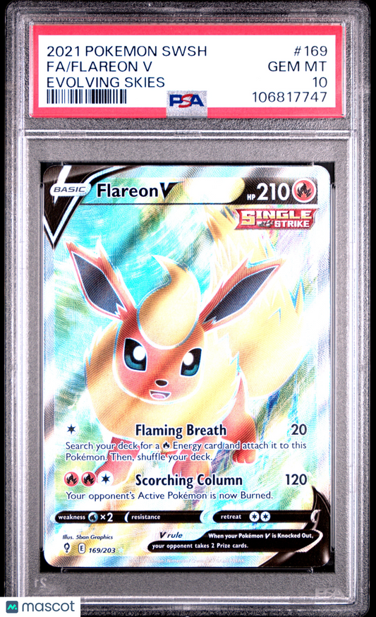 Pokemon TCG Flareon V Fa 2021 Pokemon Sword & Shield Evolving Skies PSA 10