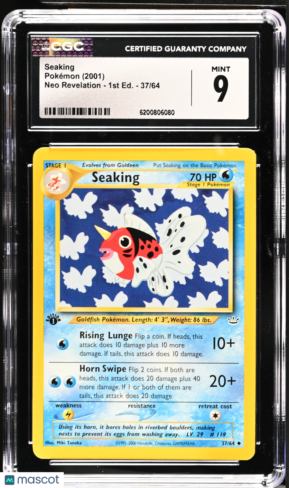 2001 Pokemon—Seaking #37/64 Neo Revelation—Uncommon Nonholo (1st Edition) CGC 9