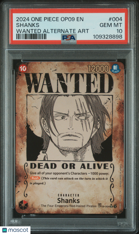 2024 One Piece TCG—Shanks #004 One Piece Op09—SR Holo PSA 10