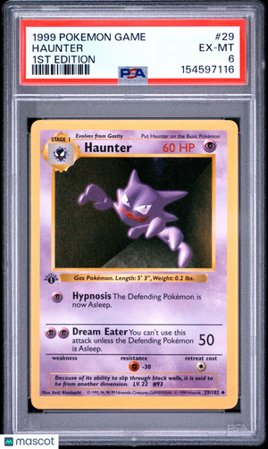 1999 Pokemon—Haunter #29 Base Set (Shadowless)—Uncommon (1st Edition) PSA 6