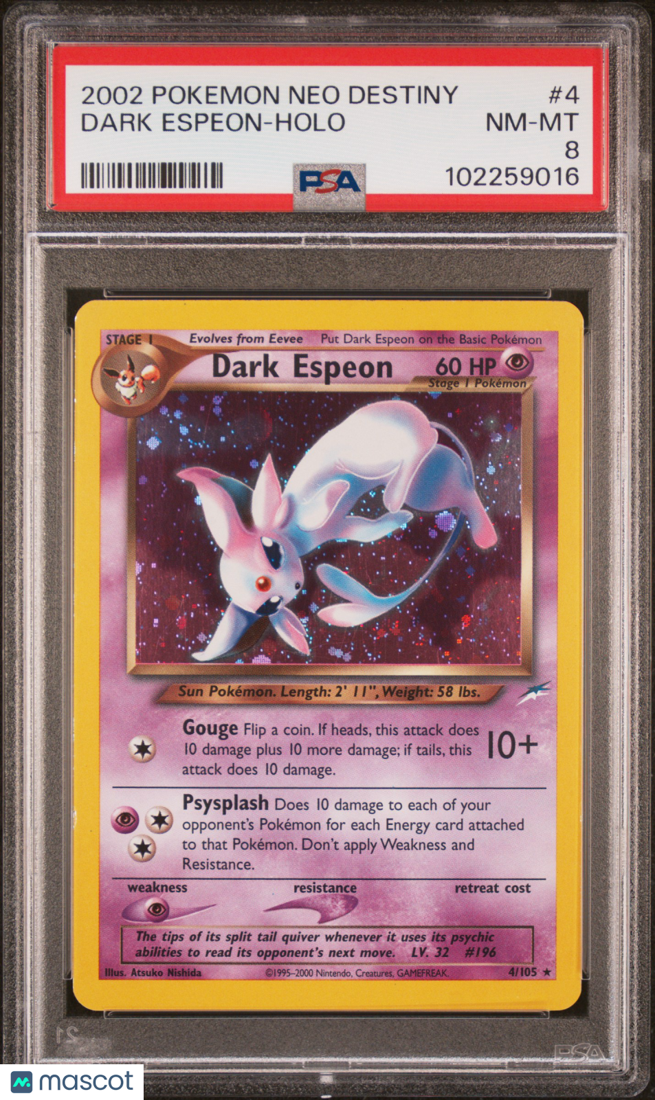 2002 —Dark Espeon #4 Pokemon Neo Destiny—Holo Rare Holo PSA 8