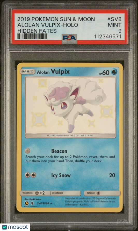 Alolan Vulpix 2019 Pokemon Sun & Moon Hidden Fates #SV8 Hidden Fates PSA 9