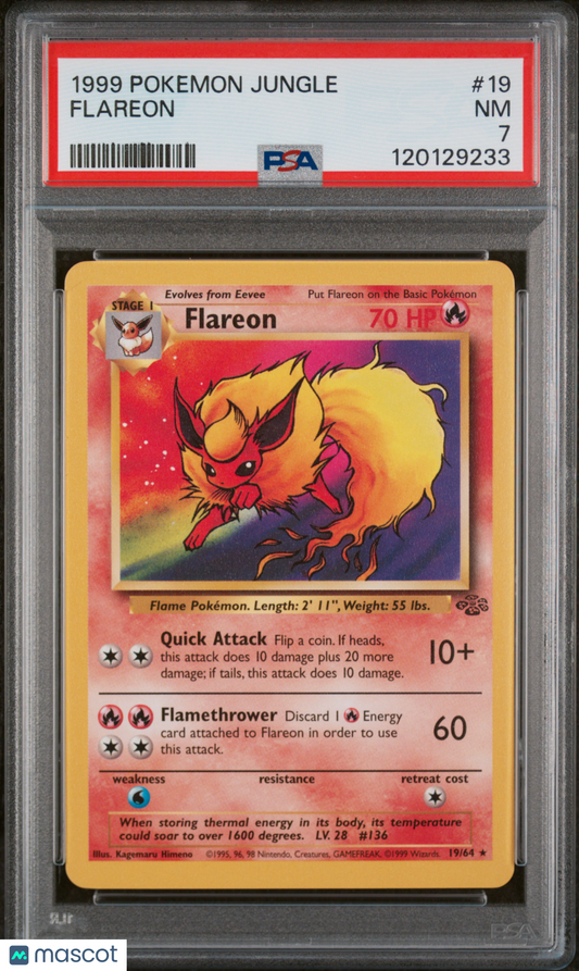 1999 Pokemon—Flareon #19 Jungle—Rare PSA 7