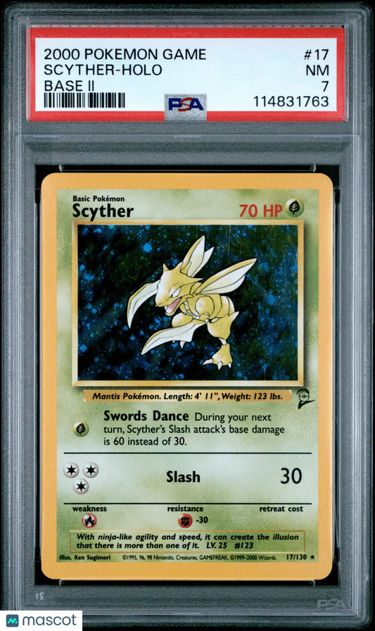 2000 Pokemon Scyther Base Set 2 #17 Holo PSA 7 - Papa Joey's Collectibles