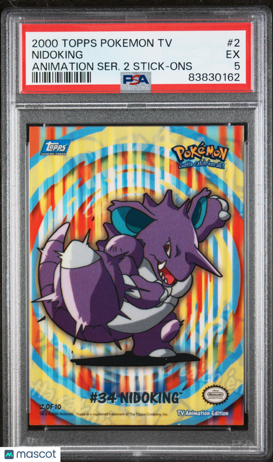 2000 Topps Pokemon TV Animation Series 2 Stick-Ons N/A Nidoking #2 PSA 5