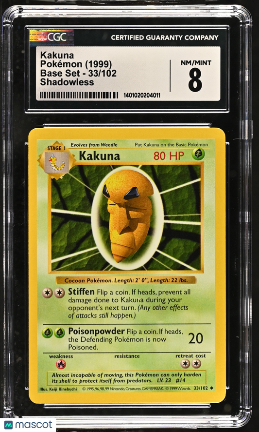 Kakuna 1999 Pokémon Base Set #33/102 English CGC 8