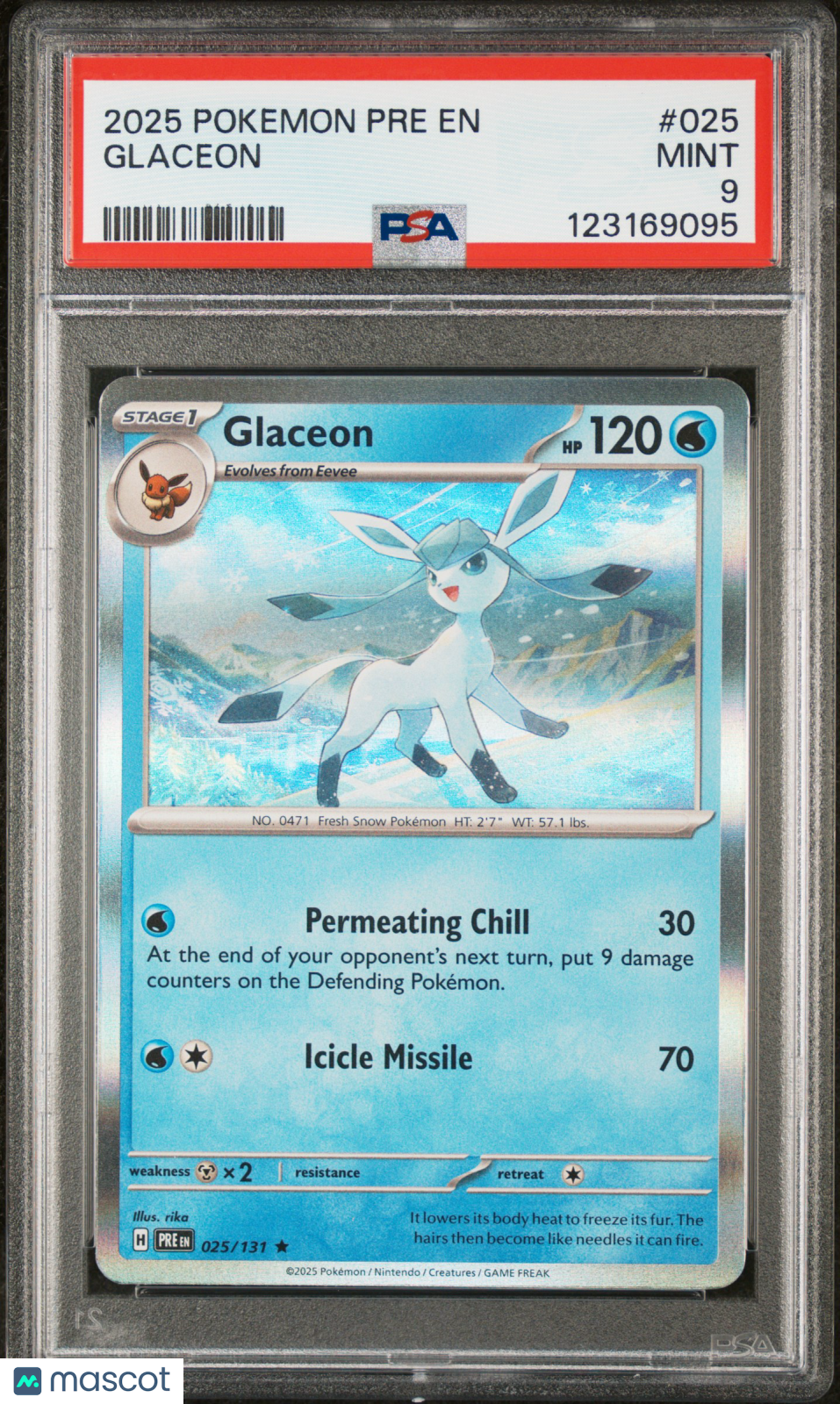 Glaceon 2025 Pokemon Pre EN-Prismatic Evolutions #025 PSA 9