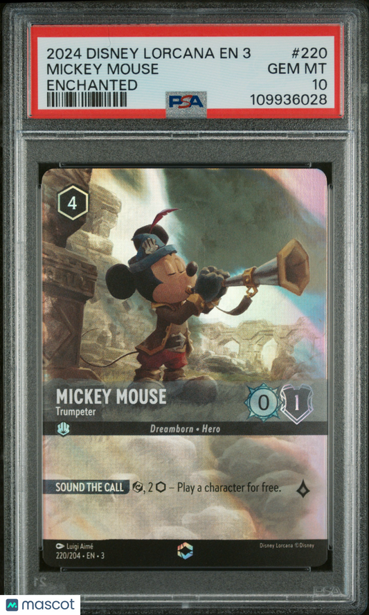 Mickey Mouse 2024 Disney Lorcana EN 3-Into The Inklands #220 Enchanted PSA 10