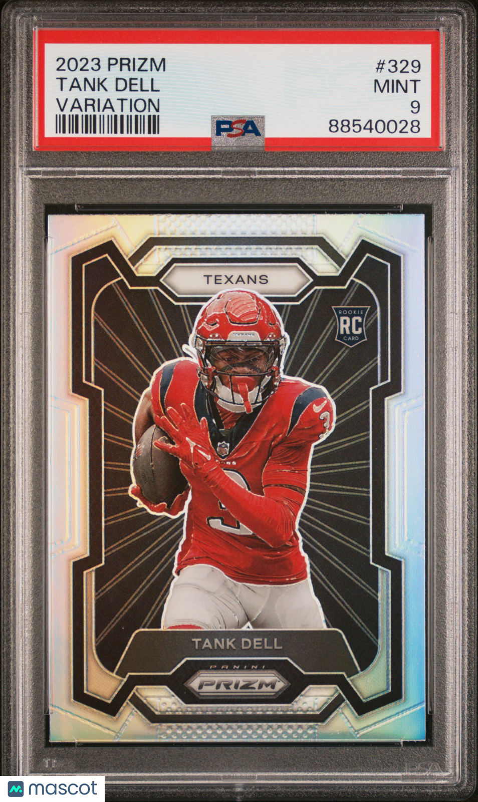 2023 Panini Prizm Football—Tank Dell #329 Variation Silver Rookie—PSA 9
