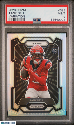2023 Panini Prizm Football—Tank Dell #329 Variation Silver Rookie—PSA 9