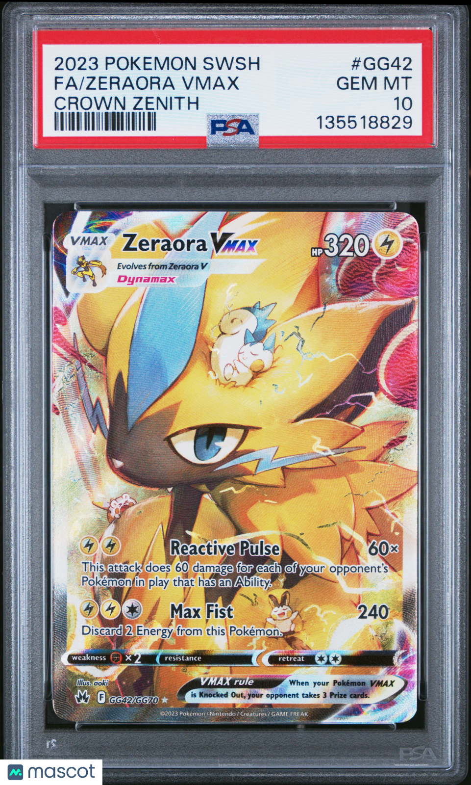 Zeraora VMAX 2023 Pokemon Sword And Shield Crown Zenith #GG42 PSA 10