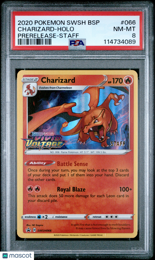 —Charizard #66 066 Sword & Shield Promos 2020 Pokemon Swsh Black Star Promo— Holo Prerelease-Staff PSA 8