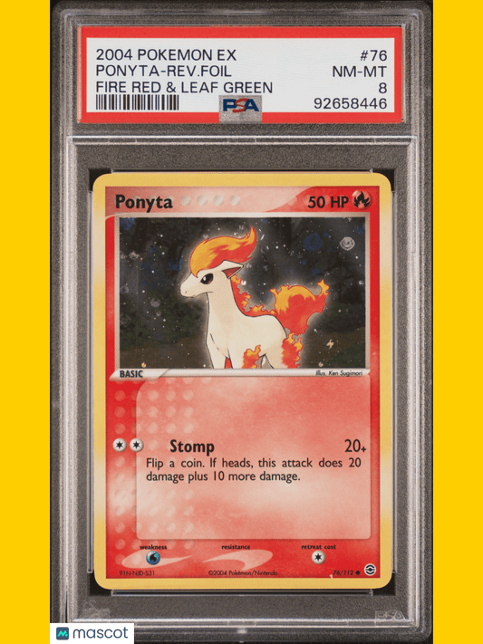 2004 PokéMon TCG Ponyta-Rev. Foil Fire Red & Leaf Green #76 PSA 8