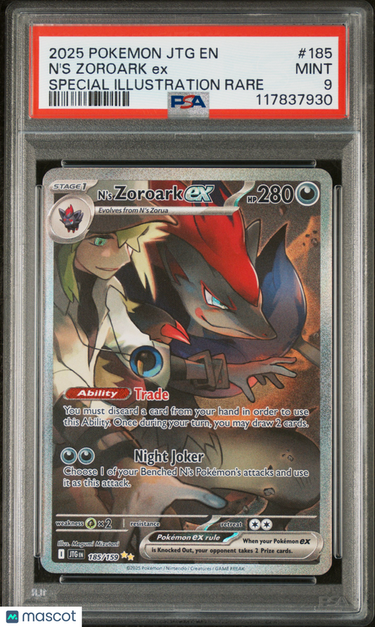 N'S Zoroark EX 2025 Pokemon JTG EN-Journey Together #185 PSA 9