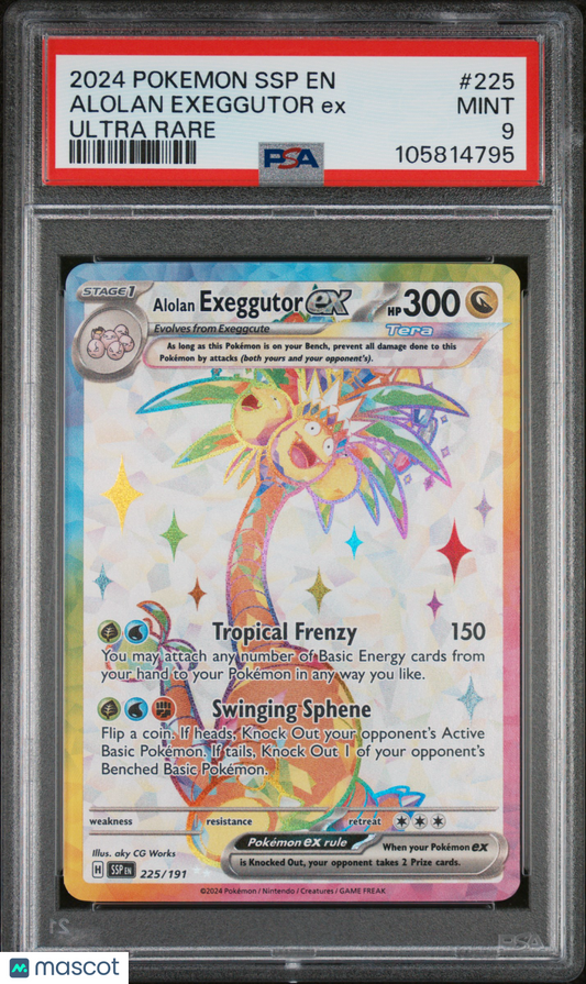 Alolan Exeggutor EX 2024 Pokemon SSP EN-Surging Sparks #225 Ultra Rare PSA 9