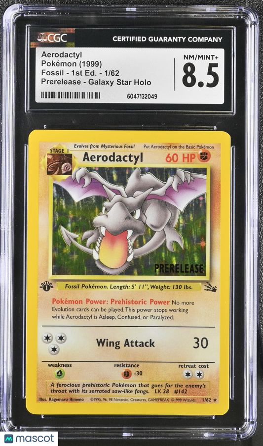1999 Pokemon—Aerodactyl #1/62 Fossil— Galaxy Star Holo 1st Edition CGC 8.5