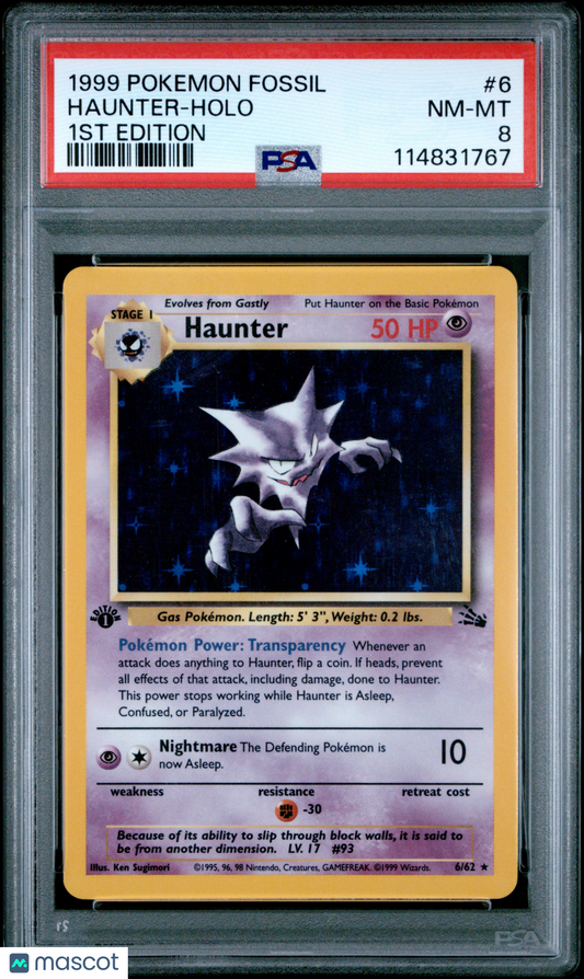 1999 Pokemon Haunter Fossil #6 Holo 1ST Edition PSA 8