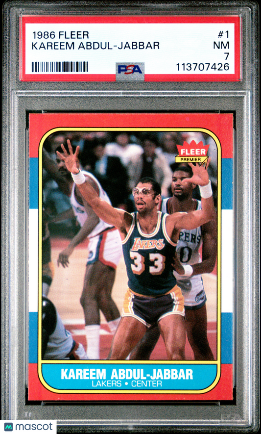1986 Fleer Basketball Kareem Abdul-Jabbar #1 PSA 7