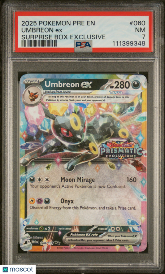 2025 Pokemon TCG Umbreon EX Prismatic Evolutions Surprise Box Exclusive PSA 7