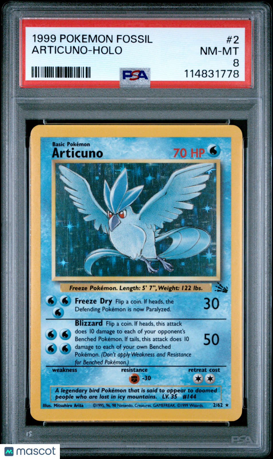 Articuno 1999 Pokemon Fossil #2 PSA 8