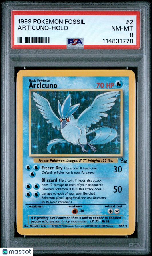 Articuno 1999 Pokemon Fossil #2 PSA 8
