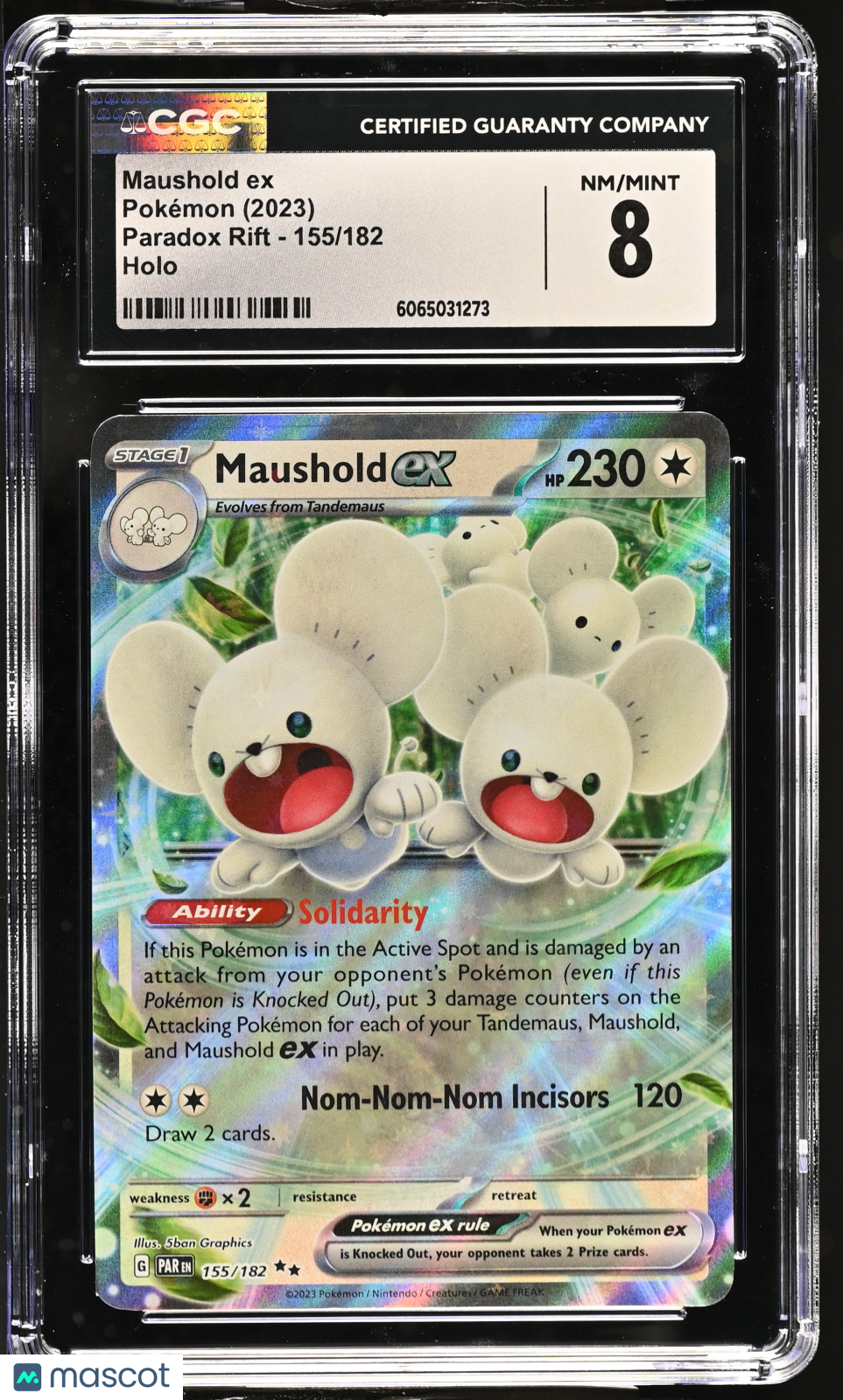 2023 Pokemon—Maushold ex #155/182 Paradox Rift—Double Rare Holo CGC 8