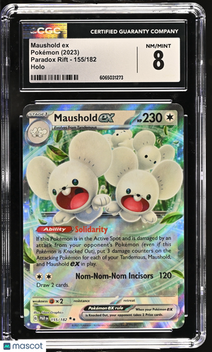 2023 Pokemon—Maushold ex #155/182 Paradox Rift—Double Rare Holo CGC 8